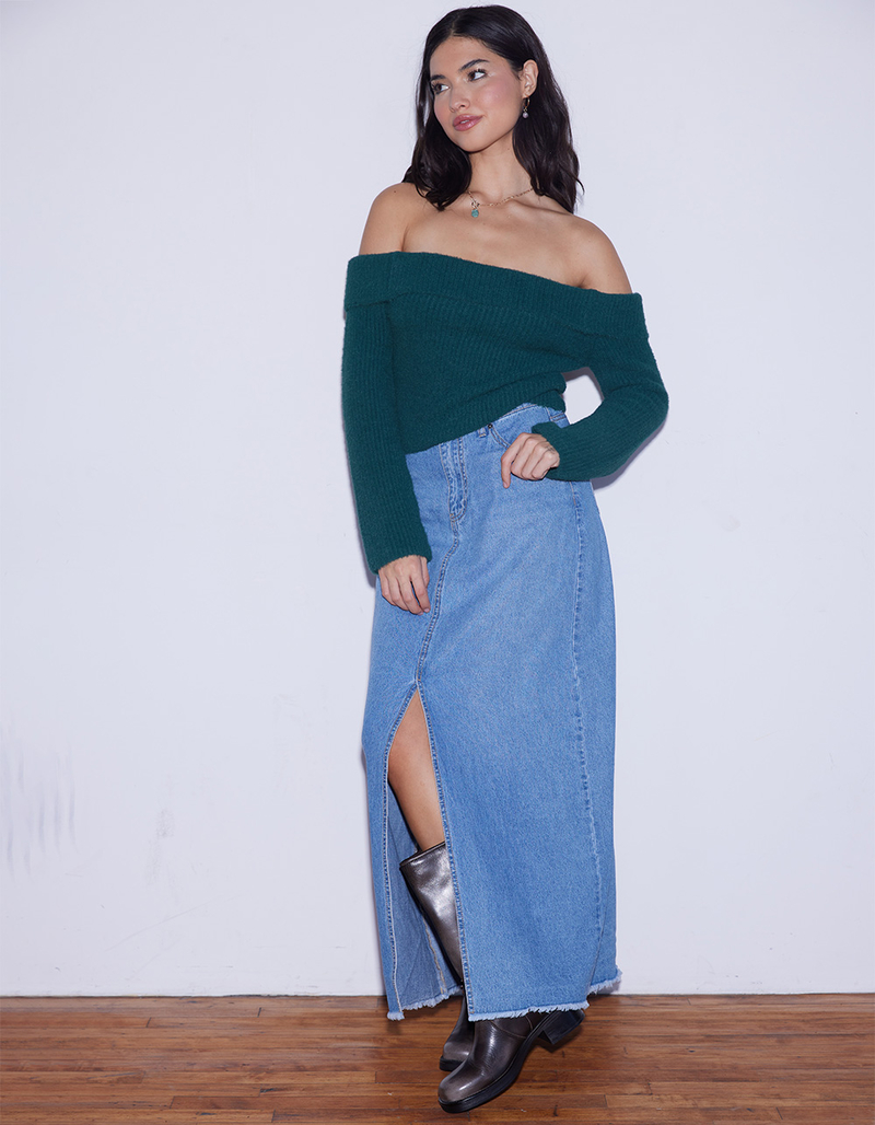 WEST OF MELROSE Off The Shoulder Fuzzy Womens Sweater image number 5