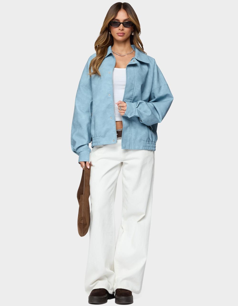 EDIKTED Oversized Washed Faux Leather Jacket image number 4