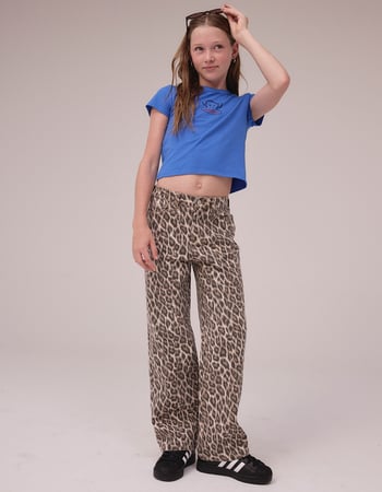 BLANK NYC Roaring Star Girls Leopard Print Wide Leg Jeans Primary Image