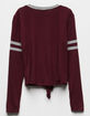 WHITE FAWN Varsity Tie Front Burgundy Girls Pocket Tee image number 2