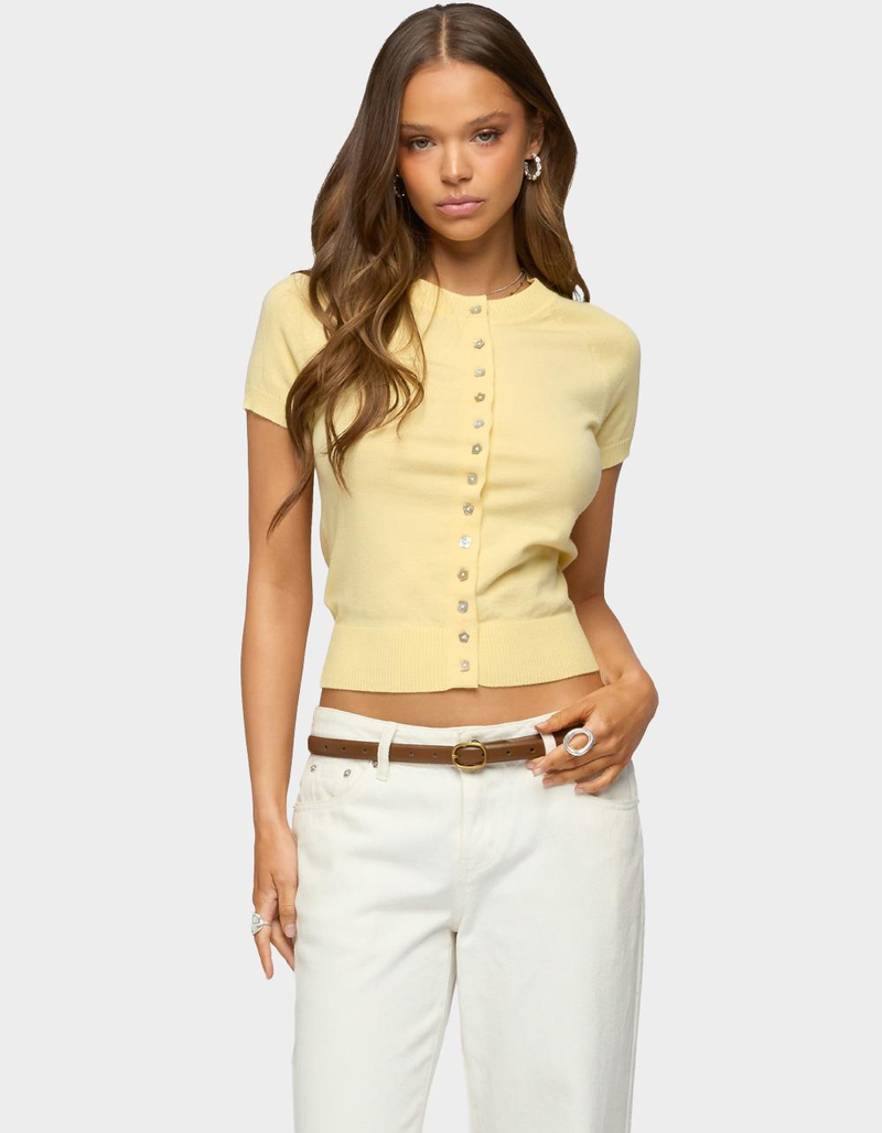 EDIKTED Wilmer Button Up Short Sleeve Knit Top image number 0