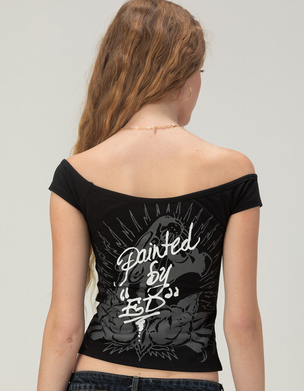 ED HARDY Leopard Panther Womens Off The Shoulder Top - BLACK - XL