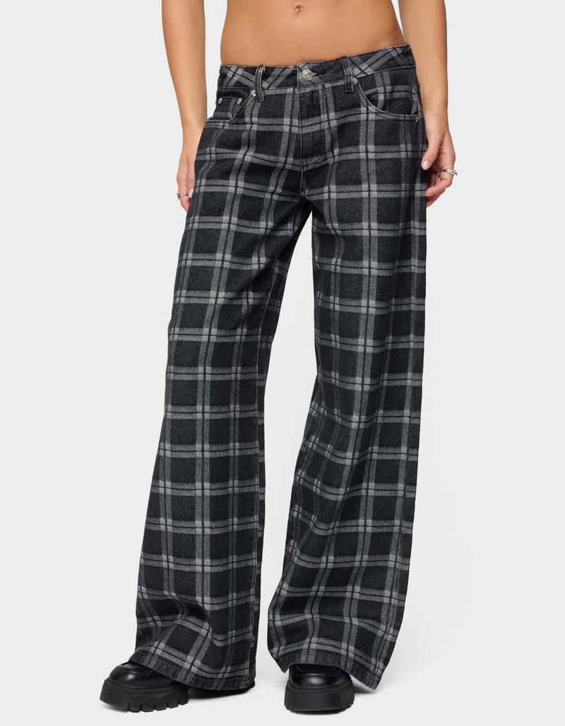 EDIKTED Kailani Plaid Low Rise Baggy Jeans image number 0