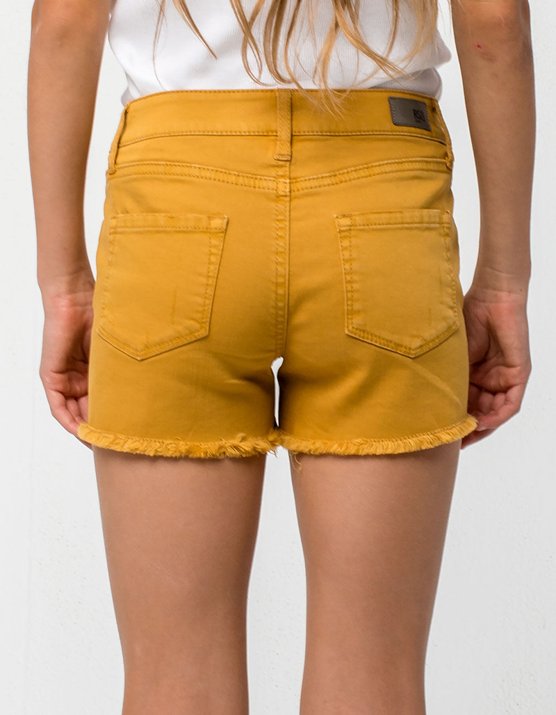 RSQ Venice Mid Rise Mustard Girls Ripped Denim Shorts image number 3