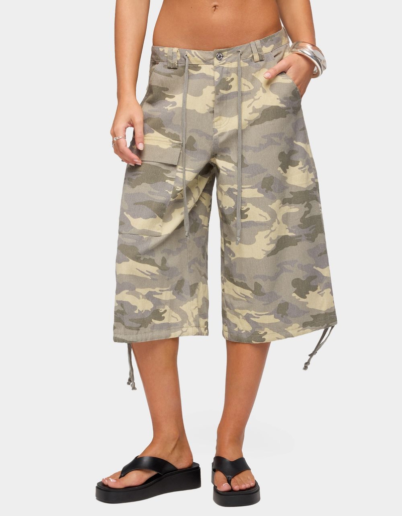 EDIKTED Camo Cargo Bermuda Shorts image number 0