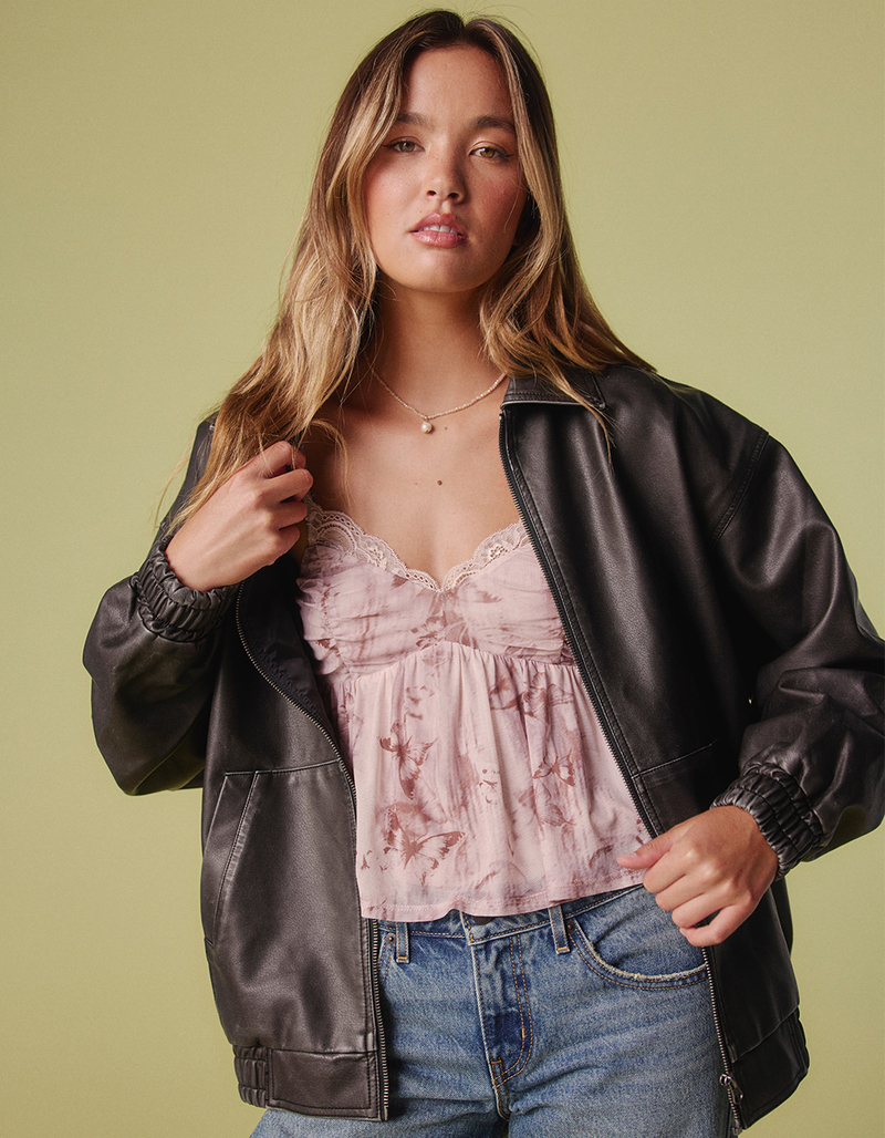 RSQ Womens Oversized Faux Leather Bomber Jacket image number 0