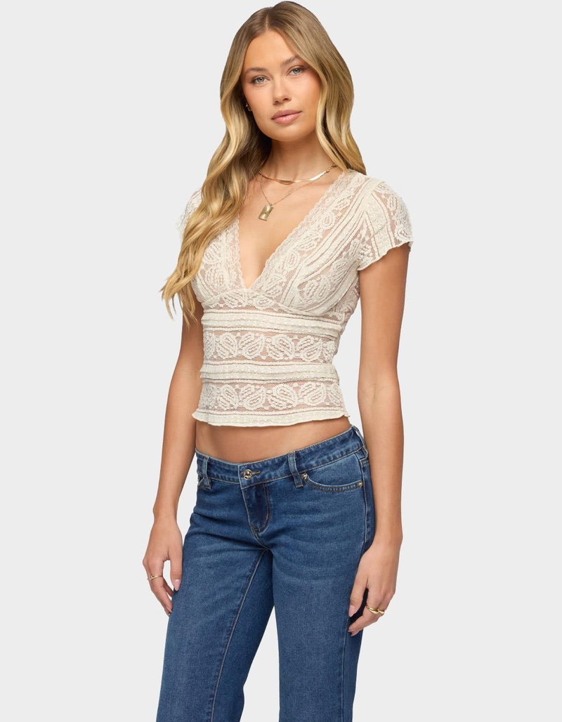 EDIKTED Avalee Sheer Lace V-Neck Top image number 1