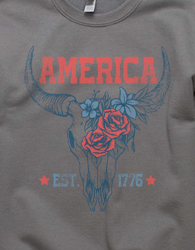 SKULL America Floral Bull Horn Unisex Crewneck Sweatshirt image number 1