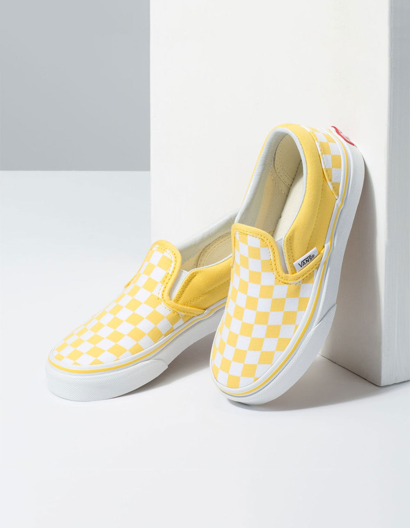 VANS Checkerboard Classic Slip-On Aspen Gold & True White Kids Shoes image number 3