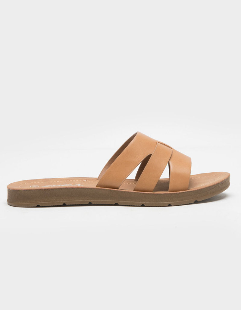 SODA Woven Womens Tan Slide Sandals image number 1