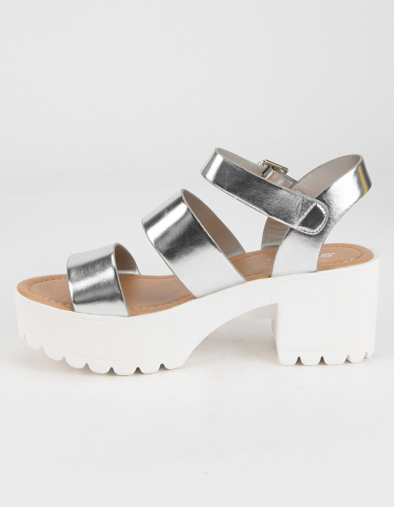 SODA Lug Sole Ankle Strap Womens Silver Platform Sandals image number 2