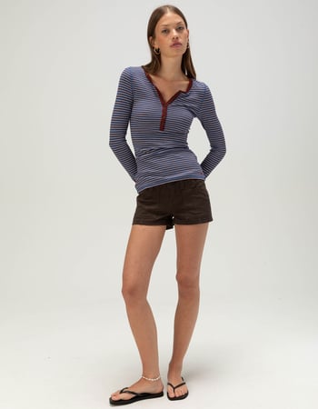 ROXY Hillside Womens Long Sleeve Stripe Henley Top Alternative Image
