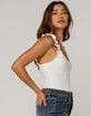 IVY & MAIN Ruffle Strap Womens White Bodysuit image number 2
