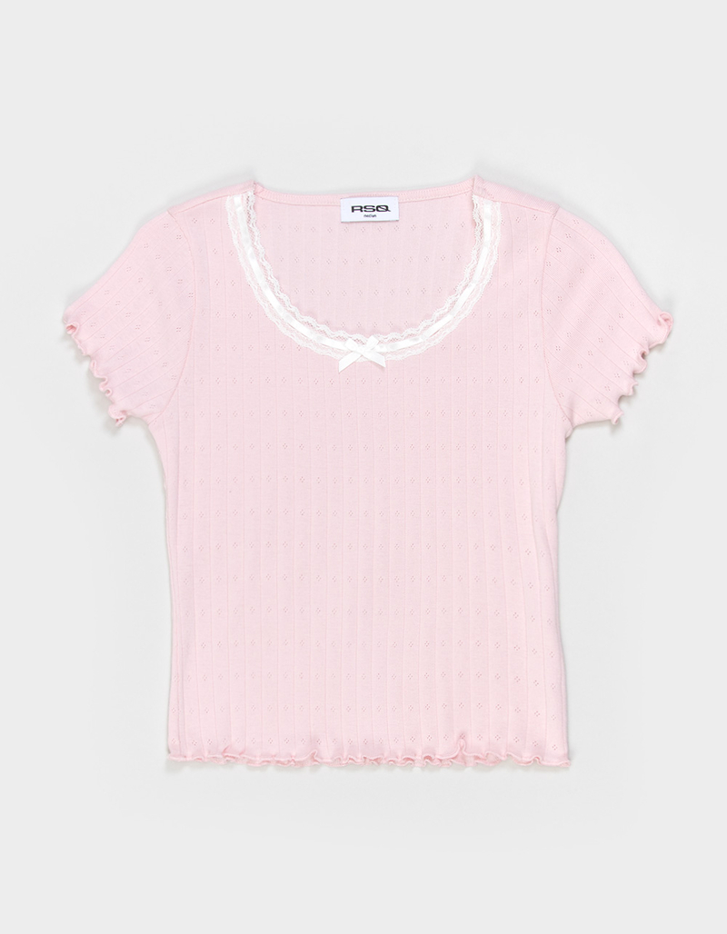 RSQ Girls Pointelle Lace Trim Top image number 1