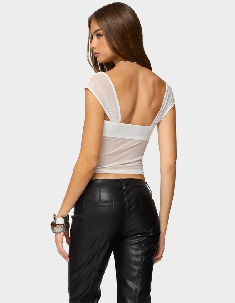 EDIKTED Sheer Mesh & Satin Effect Cutout Top image number 2