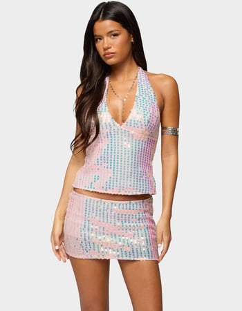 EDIKTED Kaelyn Sequin Backless Halter Top Primary Image