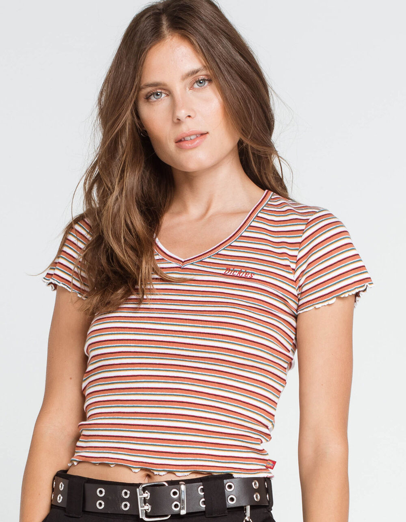 DICKIES Stripe V Neck Womens Baby Tee image number 0