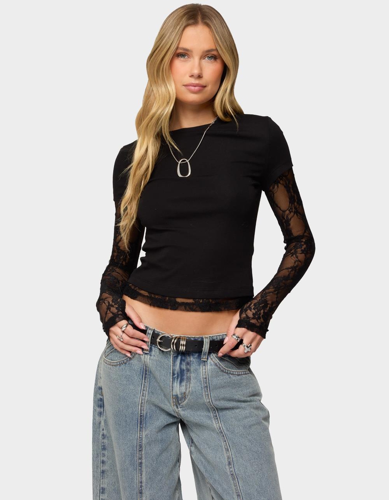 EDIKTED Layered Lace Sleeve Tee image number 0