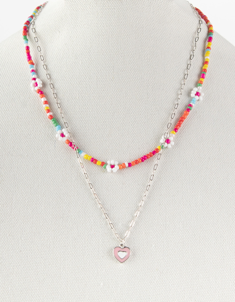 FULL TILT Layered Beaded Flower & Heart Necklace  image number 1