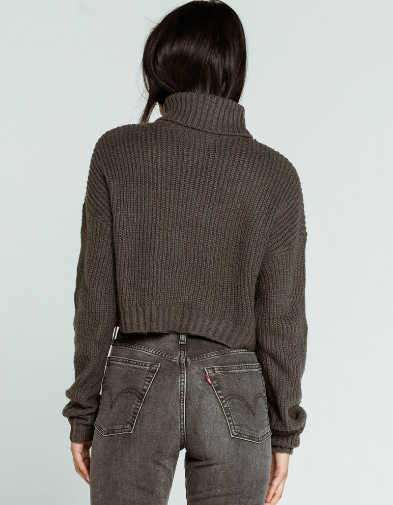 FULL TILT Basic Turtleneck Womens Charcoal Crop Sweater image number 2