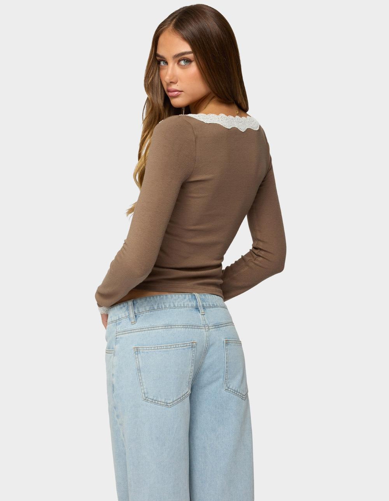 EDIKTED Contrast Lacey Long Sleeve Top image number 2