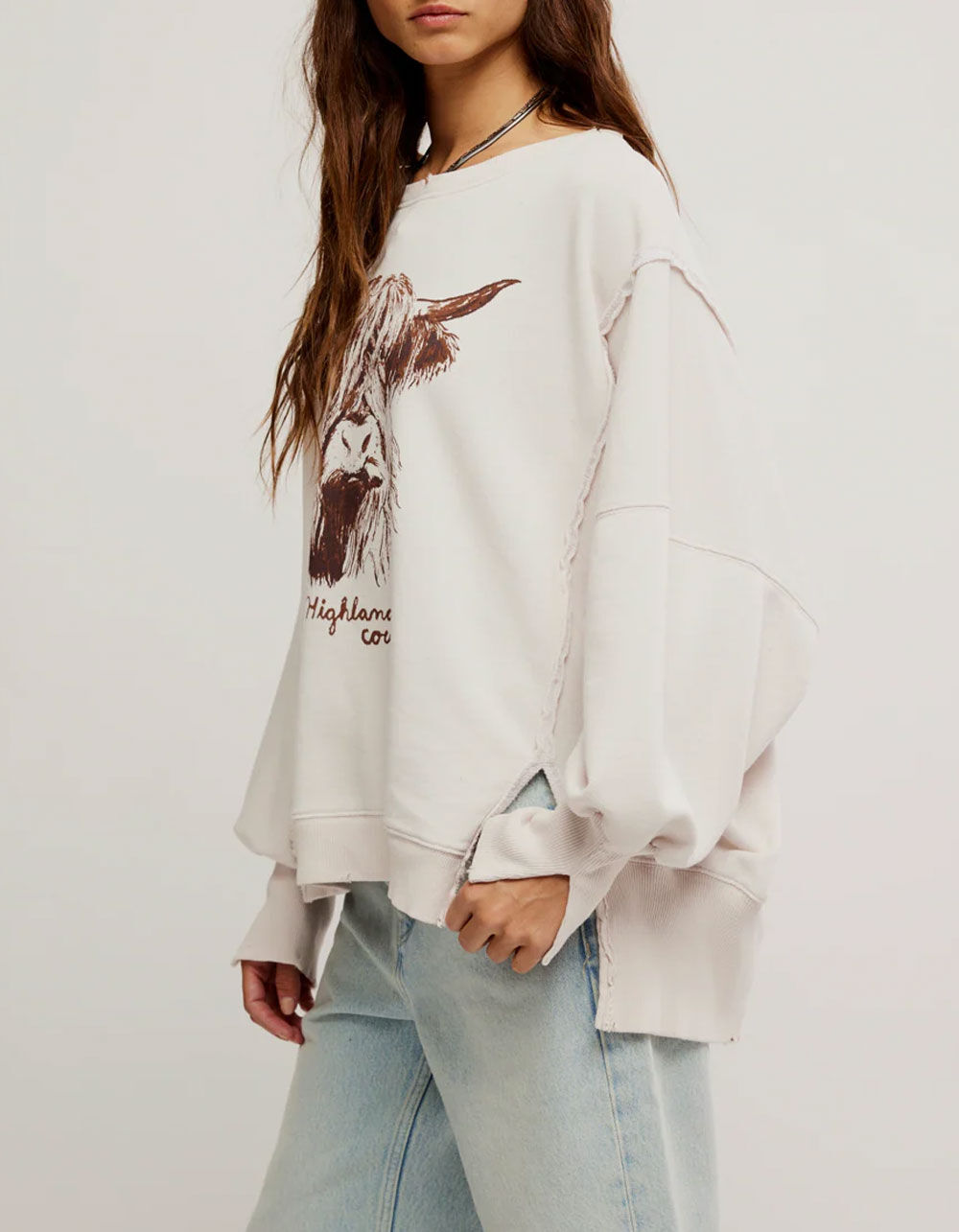 FREE PEOPLE Camden Womens Oversized Lightweight Sweatshirt - CREAM