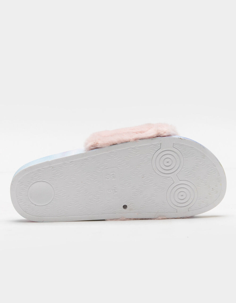 QUPID Tie Dye Faux Fur Womens Slide Sandals image number 2