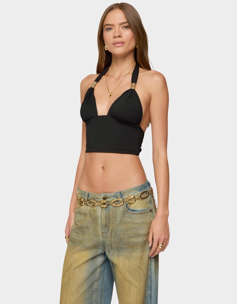 EDIKTED Aiva Backless Plunge Neck Halter Top image number 1
