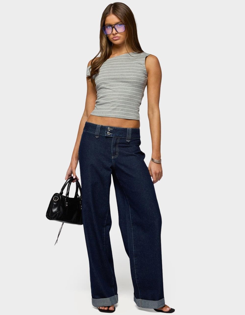 EDIKTED Cuffed Low Rise Straight Leg Jeans image number 4