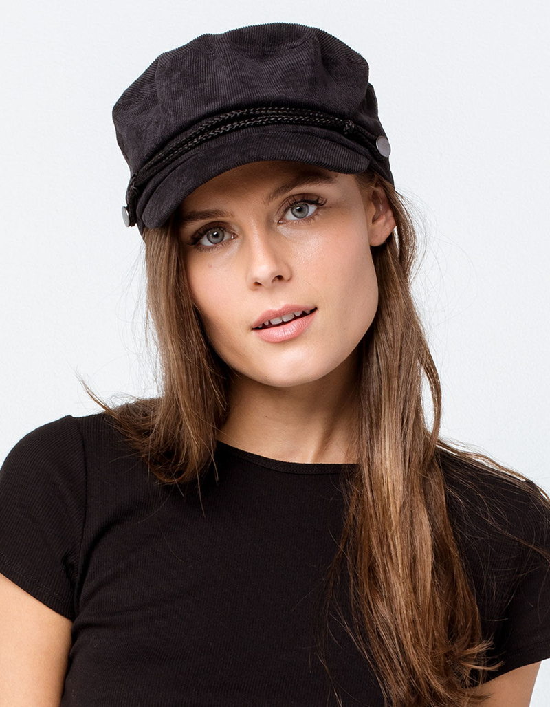 DAVID AND YOUNG Corduroy Black Womens Fiddler Cap image number 0