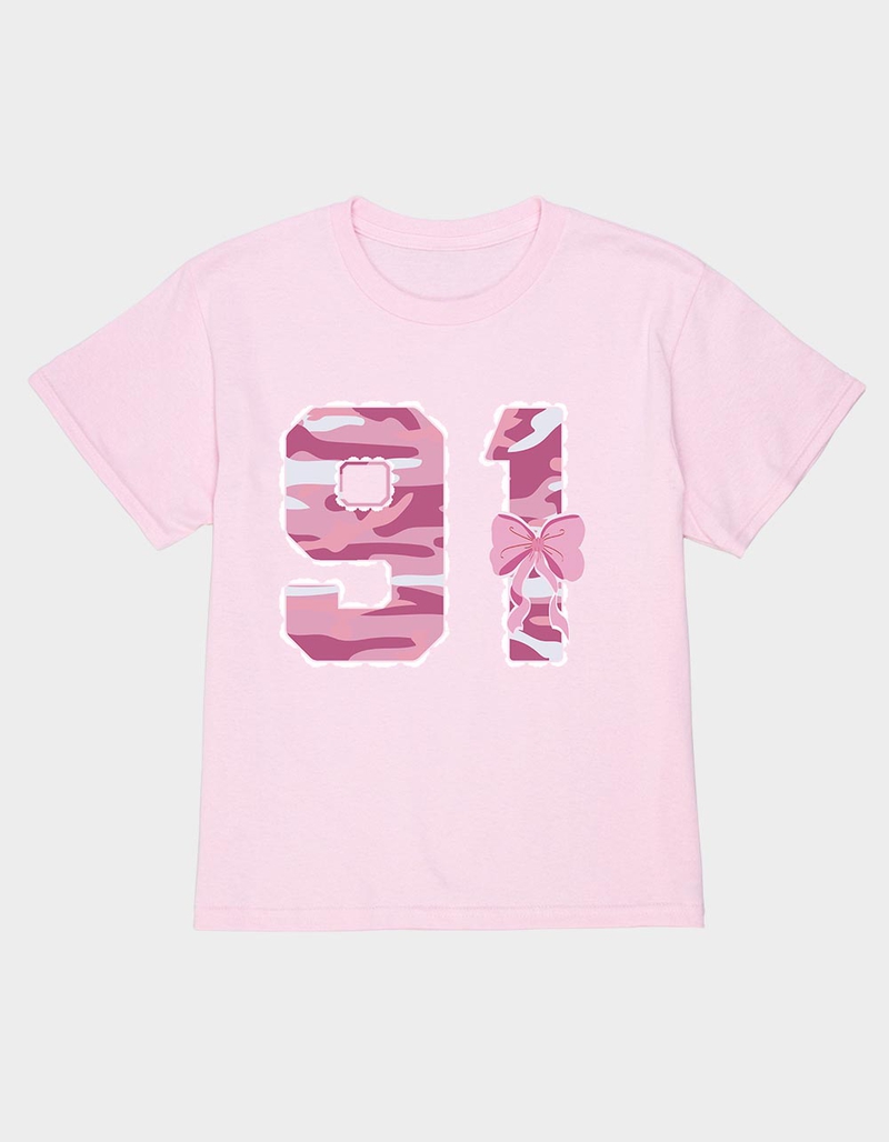 91 Pink Camo Bow Unisex Kids Tee image number 0