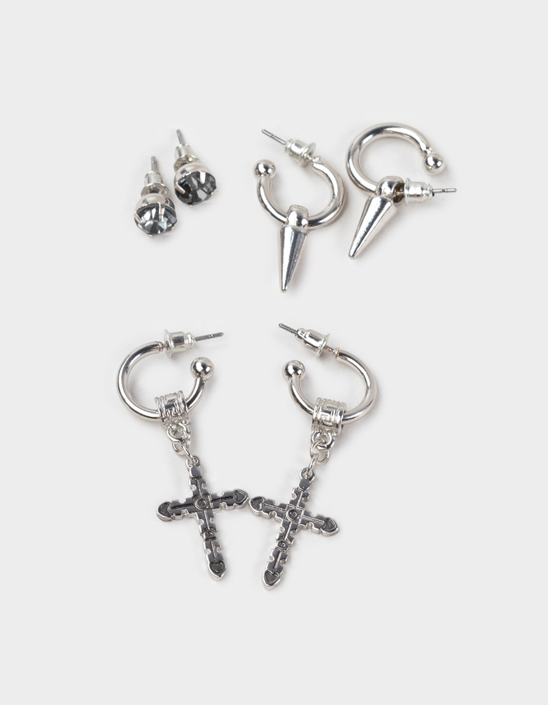 FULL TILT 3 Pack Cross/Spike Hoop Earrings image number 0