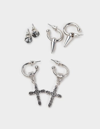 FULL TILT 3 Pack Cross/Spike Hoop Earrings Primary Image