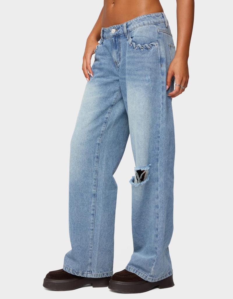 EDIKTED Dutton Distressed Low Rise Jeans image number 1