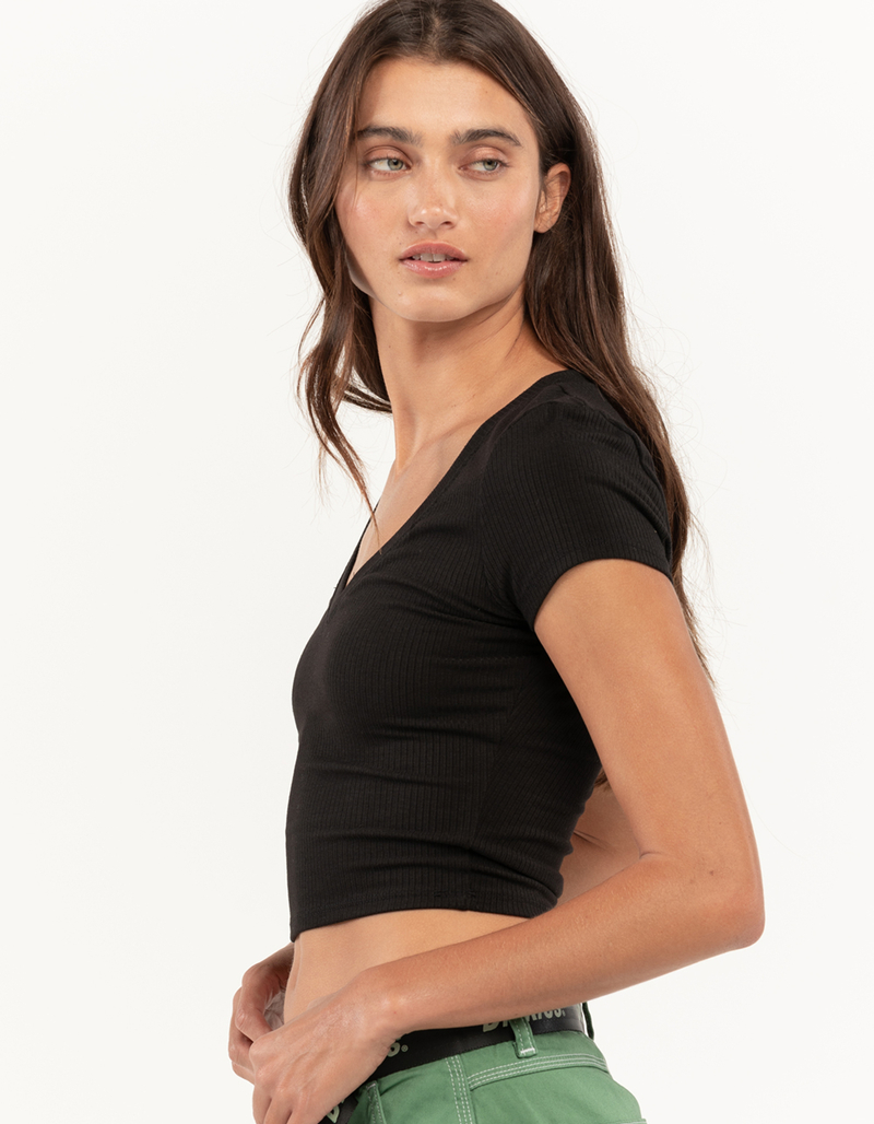 FULL TILT Essentials Womens V Neck Rib Tee image number 2