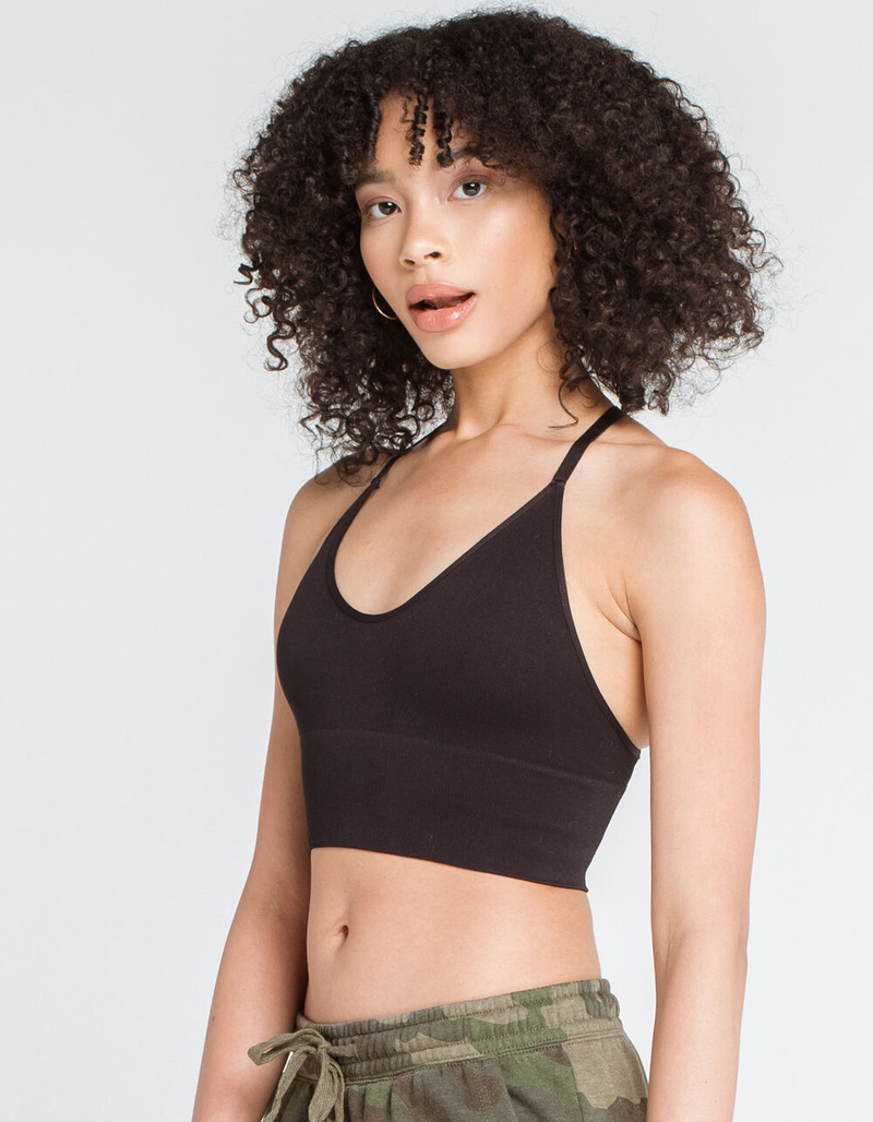 FULL TILT O-Ring Back Seamless Ribbed Black Bralette image number 1