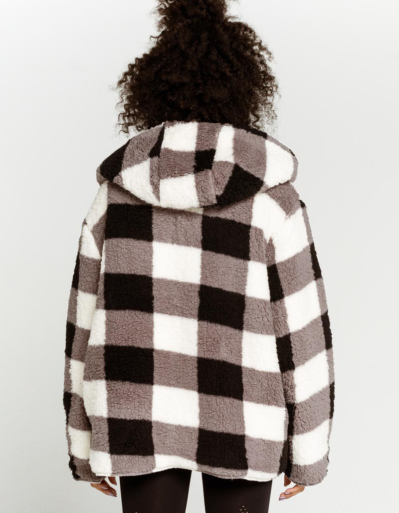 LOVE TREE Reversible Sherpa Womens Black & Ivory Hooded Jacket image number 3