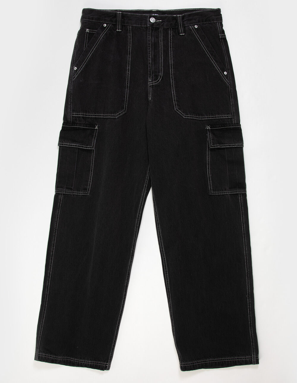 RSQ Mens Contrast Stitch Baggy Cargo Pants - WASHED BLACK | Tillys