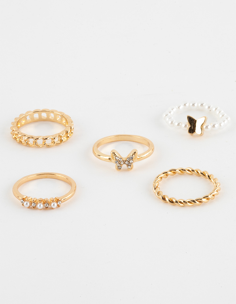 FULL TILT 5 Pack Butterfly Pearl Dainty Rings image number 0