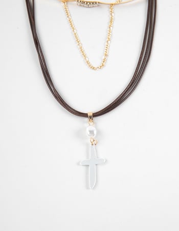 FULL TILT 5 Row Cord/Pearl/Cross Necklace Alternative Image