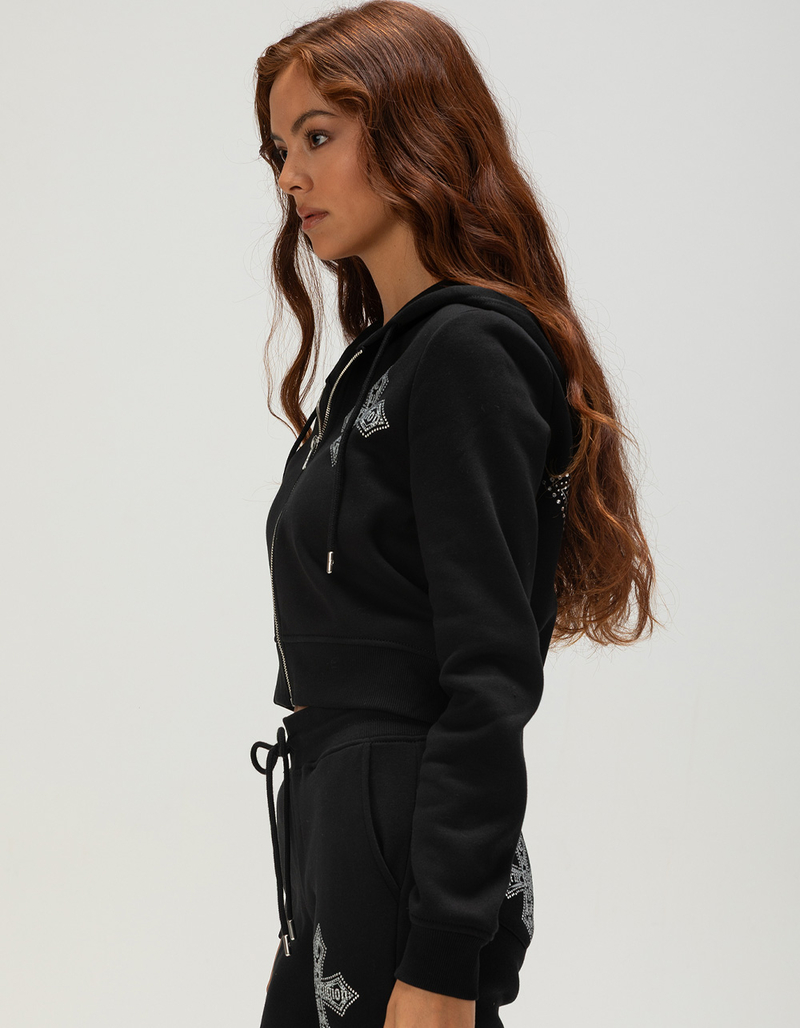 TRUE RELIGION Cross Crystal Womens Shrunken Zip-Up Hoodie image number 2