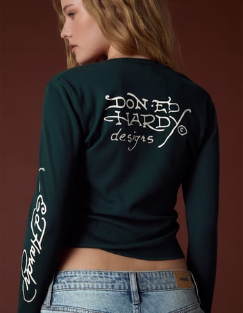 ED HARDY Tiger Panther Womens Long Sleeve Rib Tee Primary Image