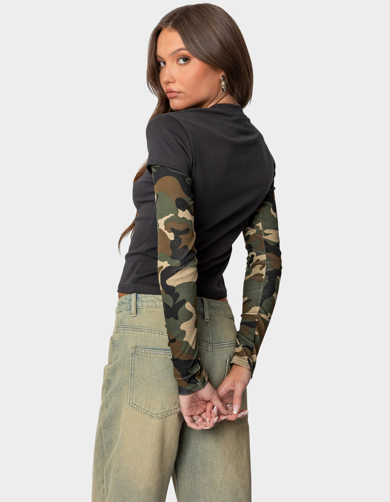 EDIKTED Camo Layered Long Sleeve Tee image number 4