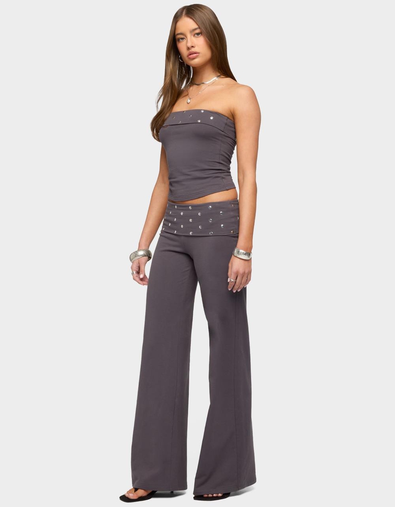 EDIKTED Breanna Studded Foldover Wide Leg Pants image number 3