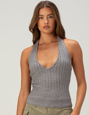 RSQ Womens Cable Sweater Halter Top Alternative Image