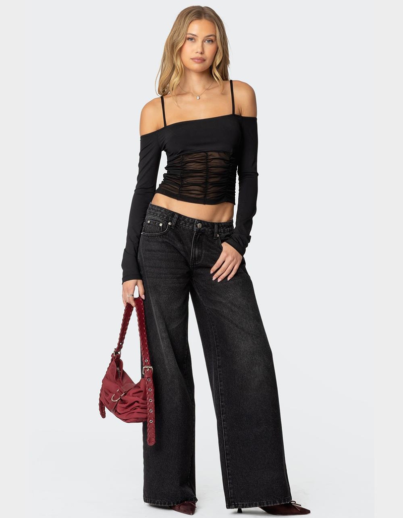 EDIKTED Vyxen Vintage Washed Low Rise Jeans image number 4