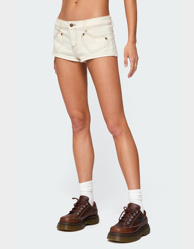 EDIKTED Hearts Low Rise Micro Denim Shorts image number 3