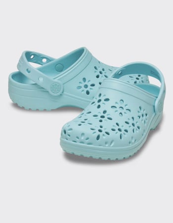 CROCS Floral Cutout Girls Classic Clogs Alternative Image