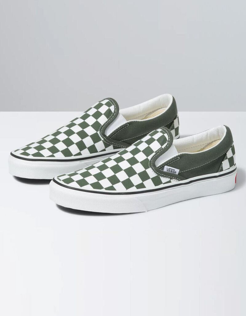 VANS Checkerboard Classic Womens Slip On Shoes - OLIVE - 402984531