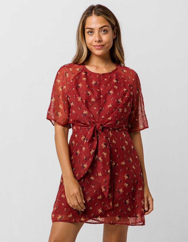 Mulvari Ditsy Floral Bell Sleeve Tie Front Dress